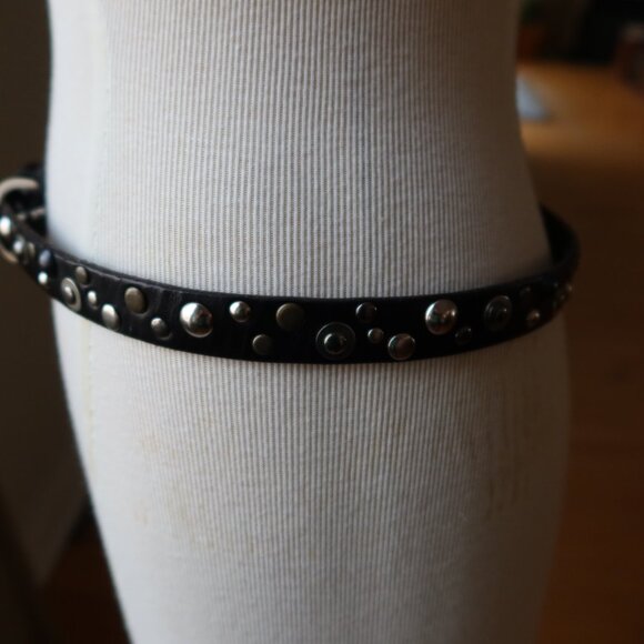 Linea Pelle belt black leather and silver buckle, studs, grommets size S Y2K main image 14